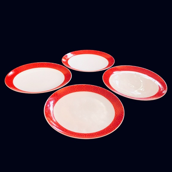 4 Winterling Bavaria Lunch Salad Plates 7.75" Red Orange MCM Floral Daisy 60s - Picture 6 of 16